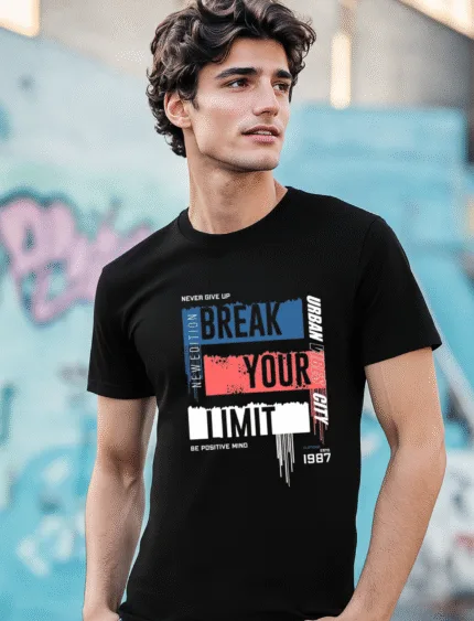 Break Your Limit Graphic T-Shirt – Regular Fit Men’s Motivation Tee | Urban Streetwear | Positive Mind Cotton T-Shirt