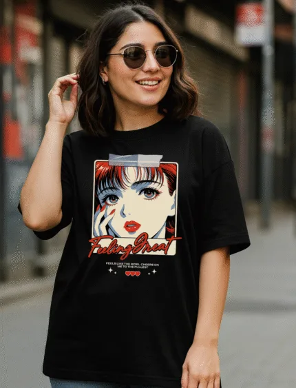 Feeling Great Oversized T-Shirt – Pop Art Women’s Tee | Retro Aesthetic Graphic Streetwear