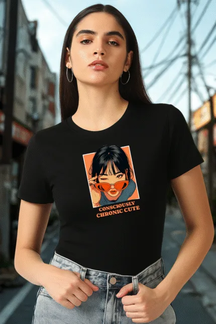 “Consciously Chronic Cute” Regular Fit Graphic T-Shirt – Anime-Inspired Tee for Women | Pop-Art Streetwear | 100% Cotton